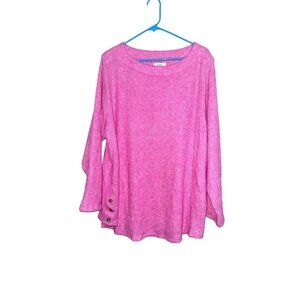 Croft & Barrow Womens Plus 2X Pink Waffle Knit Long Sleeve Top Side Button Accen